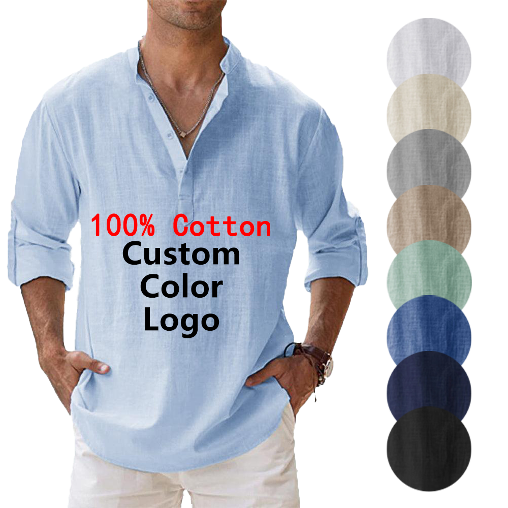 Summer 100% Cotton Shirt For Men Button Up Casual Shirt Camisas Para Hombres