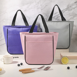 Insulated Lunch Bag Large Capacity Portable Foldable For Office Workers Meal Carry Pink Gray - Product Image 2