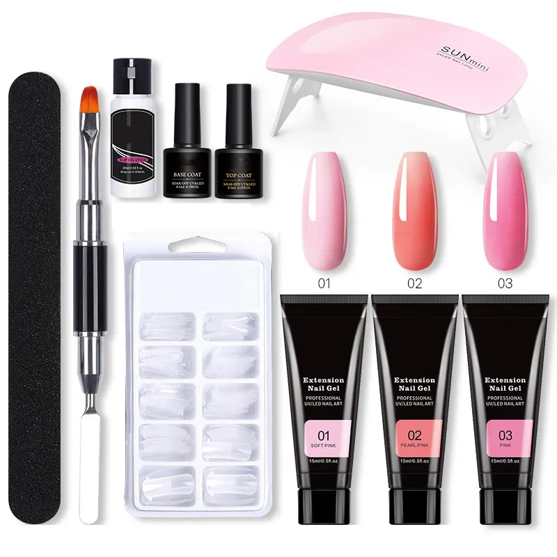 Poly Gel Nail Kit With UV LED Lamp Nail Extension Gel Kit With Base and Top Coat Slip Solution PolyGeling Nail Kit Set