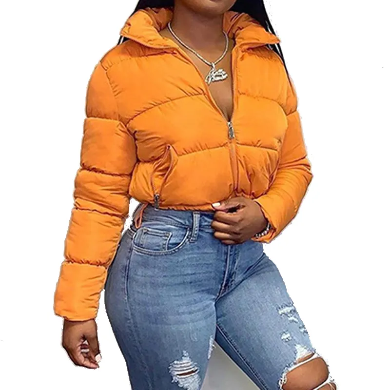 Wholesale Warm Autumn Winter Women Coats Fashion Long Sleeve Zipper Jacket Solid Slim Thick Female Casual short Cotton Outerwear