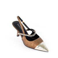 Sandales d'été à talons hauts en satin Style ancien chinois talons pointus Slingback diamant dos nu rehaussant avec des accents de diamant
