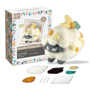 DIY Needle Felting Supply Wool Roving 5 Colors Set Sheep-shaped Wool Felting Kit with Felting Foam <b>Mat</b> for Beginner - Product Image 1