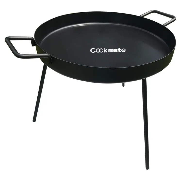 Durable Non-Stick Cast Iron Even Heat Distribution Round Traditional Outdoors Stir Fryer Pan