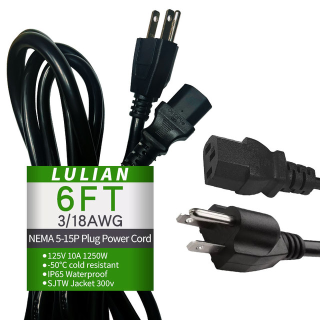 ETL NEMA 5-15p US Plug C13 Power Cord 18AWG 16AWG 14AWG Ac USA 3 Prong SJT IEC C13 Power Cable for Computer Laptop