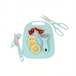 Juego de Cuchillos Myrva con Tabla, 4 Piezas, Hoja de Aluminio, Mango de Plástico, Borde Dentado, Ambidiestro, Utensilios de Cocina - Product Image 1