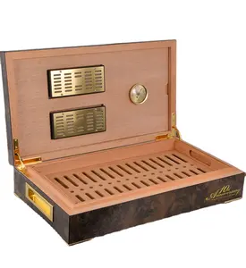 Biểu tượng tùy chỉnh gỗ tuyết tùng máy tính để bàn hộp xì gà trường hợp humidors với sang trọng ẩm kế và độ ẩm xì gà Humidor