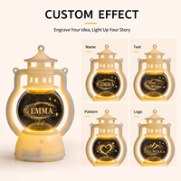 Lampe de nuit en cristal gravé au laser 3D en forme de lanterne avec lumière LED chaude alimentée par batterie, lampe décorative cadeau