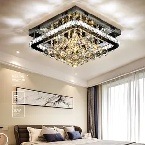 酒店卧室北欧现代豪华水晶吸顶灯方形设计师镀铬客厅廉价矩形发光二极管吸顶灯