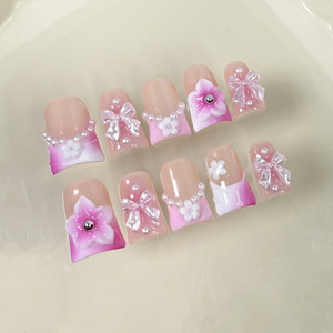 TSZS Vente en gros 10 pièces Ongles artificiels courts de luxe faits à la main en forme de canard, à couverture complète, à presser, pour les doigts - Product Image 3