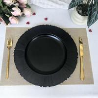 Assiette de Présentation Noire en Plastique de 13 Pouces, Bord Festonné Plissé, Jetable et Durable, Idéale pour le Nouvel An, les Mariages et les Banquets – Vente en Gros
