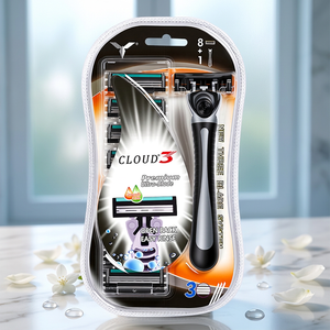 Rasoio di sicurezza manuale da uomo CLOUD con 1 manico e 8 <span class=keywords><strong>lame</strong></span> usa e getta, confezione da 3 rasoi affilati, vendita all'ingrosso di fabbrica - Product Image 1