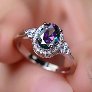 Anello ovale triangolare colorato per donna, gioielli da dito di lusso, delicati e alla moda - Product Image 3