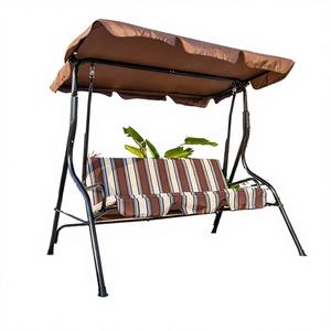 Ensemble de balançoire d'extérieur moderne pour 3 personnes, noir, avec structure en fer, support métallique et auvent, meubles de cour - Product Image 4