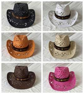 หมวกคาวบอยสานฟางตกแต่งลายพิเศษสำหรับผู้หญิงผู้ชาย รุ่นใหม่ขายดีประจำฤดูร้อน หมวกกันแดดสานฟางแบบโปร่ง - Product Image 2