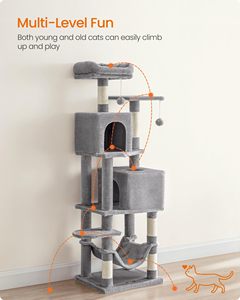 StarMonn Tiragraffi per Gatti, Albero per Gatti <span class=keywords><strong>da</strong></span> 140 cm, Cuccia Multilivello in Peluche con <span class=keywords><strong>4</strong></span> Tiragraffi, 2 Posizioni di Riposo, Amaca, Grotta - Product Image 2