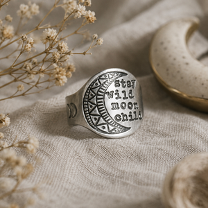 Anello Vintage a Disco Rotondo per Donne con Motivo Floreale Inciso a Luna, Gioiello da Dito alla Moda - Product Image 5