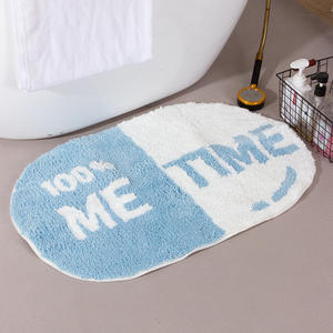 Alfombra de baño Me Time, ovalada, de microfibra flocada, absorbente, antideslizante, azul y rosa, alfombra de suelo novedosa para baño - Product Image 2