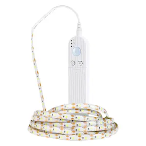 Contoh Gratis 1m 60leds bertenaga baterai AAA PIR sensor gerak diaktifkan LED Strip lampu malam untuk kamar tidur dapur