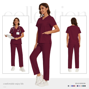 Ensemble de blouses médicales personnalisées deux pièces avec tenue médicale et blouses d'<span class=keywords><strong>infirmière</strong></span> pour infirmières pédiatriques en polyester bleu ciel avec OEM ODM - Product Image 4