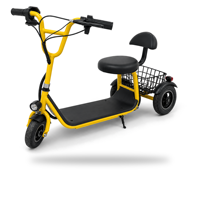 Scooter électrique à trois roues 250W avec siège, batterie 36V 3.6Ah, panier arrière, éclairage LED, pliable, autonomie 8km, vitesse 18km/h, pour enfant