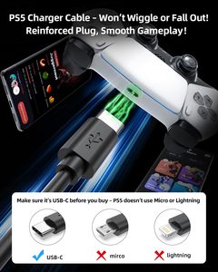 Câble de charge 1m/2.8m pour manette PS5/Xbox Series <span class=keywords><strong>SX</strong></span>/Switch/Oled/<span class=keywords><strong>Lite</strong></span>, cordon d'alimentation USB Type C pour manette P5/accessoires de téléphone - Product Image 6