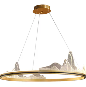 Lámpara colgante de anillo de círculo redondo moderno Golden Ice Mountain Aluminio Acrílico LED Tamaño mediano - Product Image 6