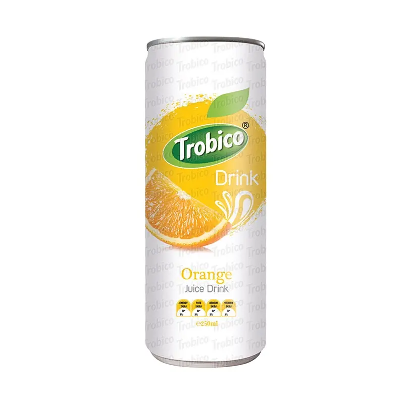 Trobico Merk Van Vietnam Drankenfabrikant 250Ml Slank Blik Vruchtensapdrank Met Sinaasappelsmaak
