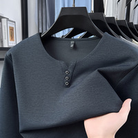 T-shirt à manches longues pour hommes, col en V, couleur unie, coupe ajustée, léger, décontracté, basique, printemps automne, 6671