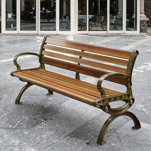 Thiết kế hiện đại Mộc mạc rắn gỗ sang trọng băng ghế dự bị ngoài trời với khung sắt rèn và ghế thép - Product Image 2