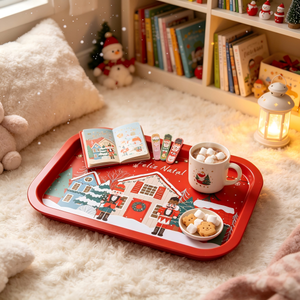 Vassoio Rettangolare in Metallo con Motivo Natalizio, per Servire Cibo e Snack, Decorativo per Feste e Festività - Product Image 2