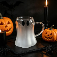 Mug en verre soufflé à la main en forme de fantôme, en verre borosilicate de haute qualité, avec poignée, pour la maison et le bureau, style américain, pour Halloween