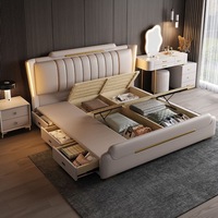 Premium Gepolstertes Lederbett in Kingsize mit Stauraum-Schubladen, LED-Kopfteil für Luxuriöse Villen-Schlafzimmer