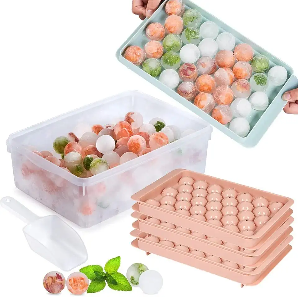 Ice Cube Trays Easy Press Round Ice Cube Tray 3 Pack with Container Lid and Storage Bin for Freezer Arrival Plastic 2023 New