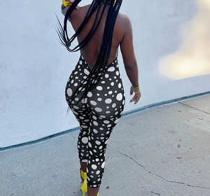 Viviblook D26JP077 Combinaison d'été pour femme, nouvelle combinaison décontractée à pois, dos nu, sans manches, à lacets, ajustée - Product Image 2