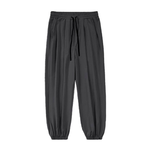 Pantalones Harem Negros para Hombre, Cintura Elástica con Cordón, Corte Holgado Informal, Ligeros, Transpirables, Tejidos, Deportivos, Largos - Product Image 1