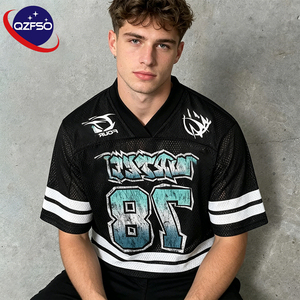QZFSO Custom Hip Hop Vintage Sublimation Soccer T Shirt American Football Uniform <b>Top</b> Rhinestone Mesh Fabric Rugby Sport Jersey - Product Image 1