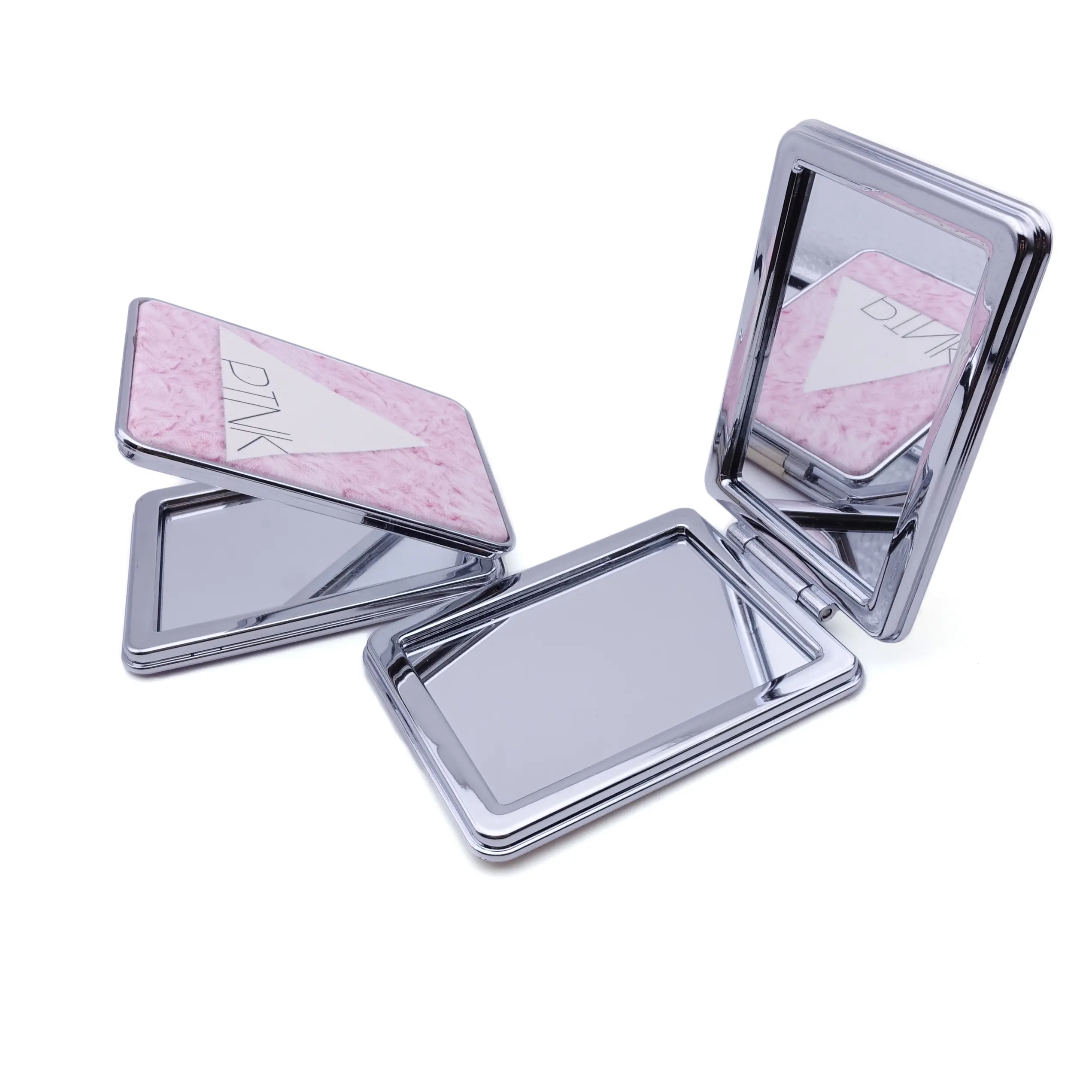 NO MOQ Custom Made Logo Folding Dual Sided Magnifying Glass Plane Mirror PU Leather Lipstick Case Square Vintage Pocket Mirror