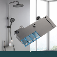 Ensemble de douche thermostatique intelligent numérique noir mat, colonne de mélangeur de douche de salle de bain avec fonction d'étagère