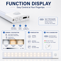 Lampu Kabinet Sensor Gerak Aluminium 30CM Tipe-C Isi Ulang 3 Warna LED Peredup Tanpa Tingkat untuk Dapur
