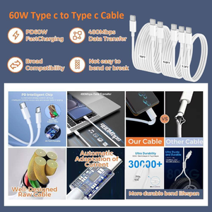Loại C Để Loại C TPE PVC Nhanh Chóng Sạc Cáp Dữ Liệu 5V 3A 20W 60W 100W Đen Trắng Pd USB-C Cáp Cho Máy Tính Cho Điện Thoại Tablet PC - Product Image 5