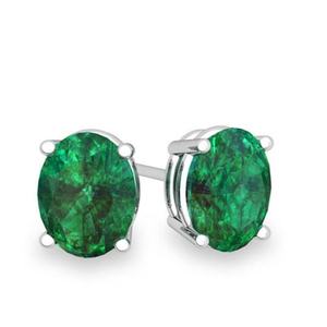 Genuine Oval Cut <b>Emerald</b> <b>Stud</b> <b>Earring</b> in 925 Sterling Silver - Product Image 1