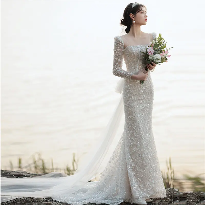 French light wedding dress 2023 New model bride simplicity Princess style sexy glitter sequin luxury Mermaid wedding dress