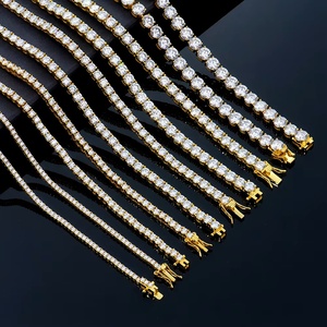 Venta al por mayor de fábrica: Novedoso collar de tenis unisex de plata 925 chapado en oro con moissanita helada de 2-6mm, estilo hip-hop, ideal para regalo. - Product Image 1