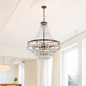 Crystal Chandelier Bell Shape E26 Bulb Base <b>LED</b> 3500K Warm White Gold Body Adjustable Height Dimmable Large Living Pendant <b>Light</b> - Product Image 3