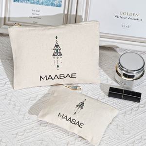Bolsa de Maquillaje Ecológica de Lona Natural de 8 Onzas con Cierre, Bolsa de Cosméticos de Viaje de Lona de Algodón con Logotipo Personalizado Impreso - Product Image 1