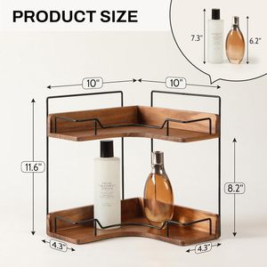 Organizzatore angolare in legno per bagno, scaffale da appoggio per cosmetici e prodotti da toeletta a tre strati con ringhiera di protezione - Product Image 5