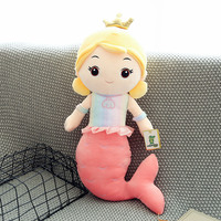 Mignonne sirène poupée de chiffon princesse filles cadeau coton poisson en peluche jouet et oreiller ensemble