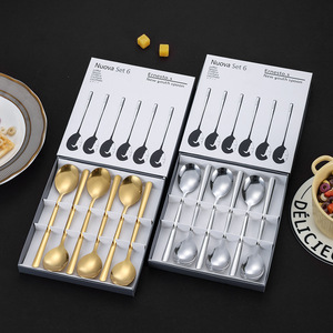 Nuova Set 6 Stainless Steel Spoon Gift <b>Box</b> 6 Pcs Gold Silver New Youth Spoon <b>Dessert</b> Tableware - Product Image 1