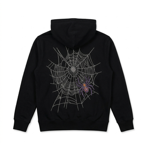 Sweat à capuche zippé intégral Mingmen Streetwear Y2K surdimensionné pour homme en coton avec impression en relief personnalisée et broderie toile d'araignée en strass - Product Image 4