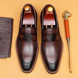 Zapatos Oxford de Vestir para Hombre, de Cuero Británico Granulado, con Punta Puntiaguda, Transpirables, Sin Cordones, Hechos a Mano, Bordados, de Alta Gama - Product Image 3